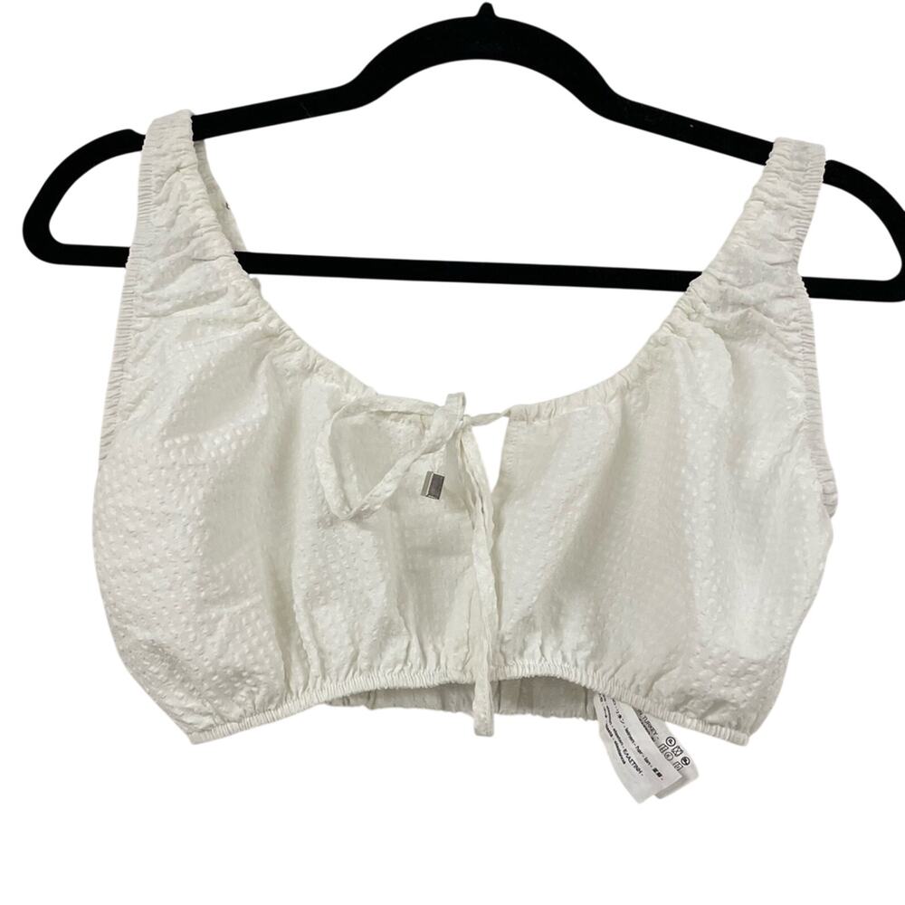 Zara White Cottage Core Swiss Dot Crop Top Blouse Womens M Summer Beachy